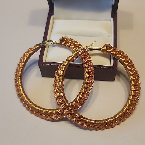 Orange Metallic Hoop Earrings - Picture 1 of 3